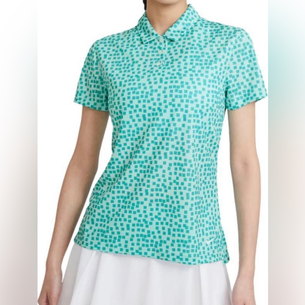 NWOT Nike Dri-Fit Victory Standard Teal Turquoise Grid Checker Polo, Size Large